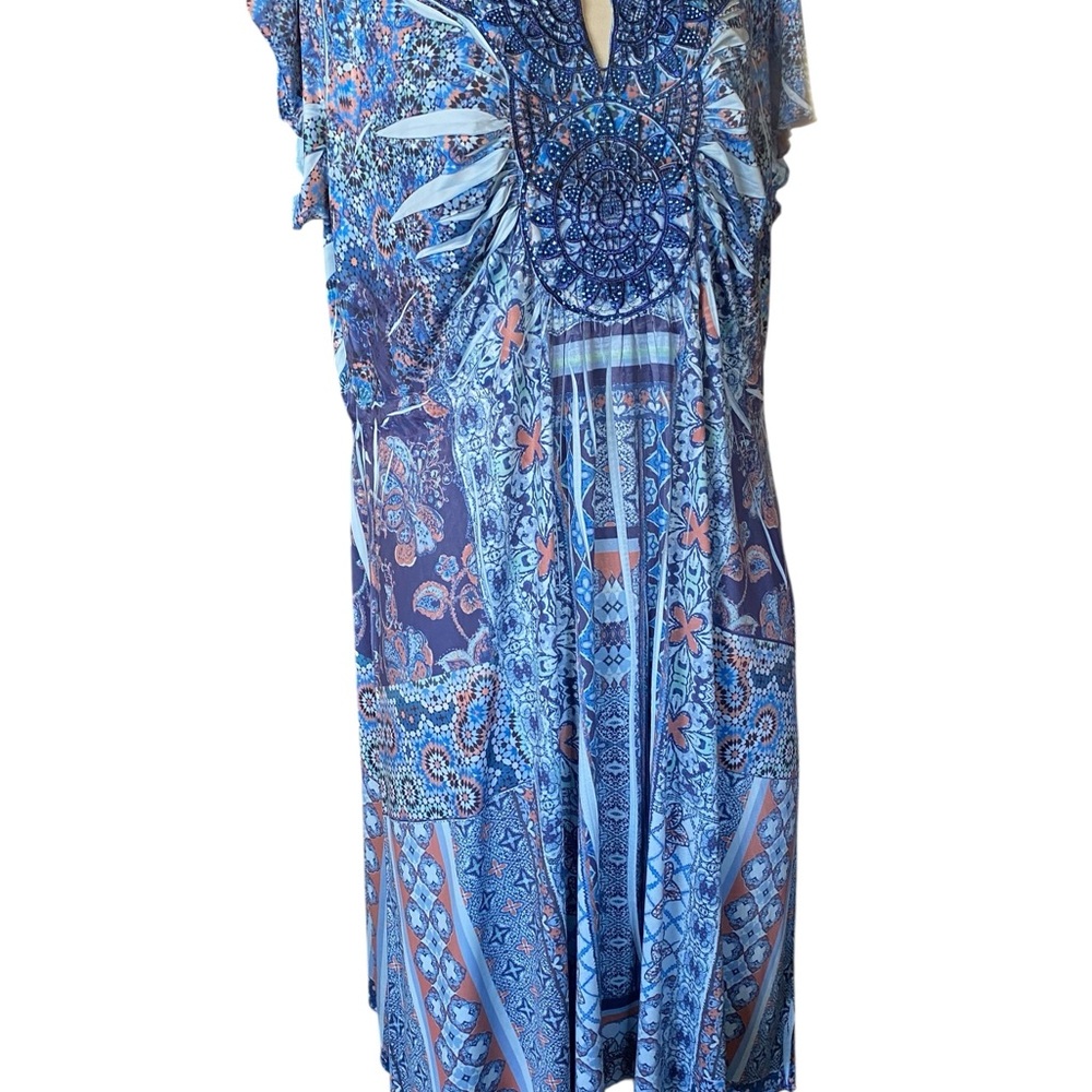 World Unity Embellished V Neck Multi Color Midi D… - image 2